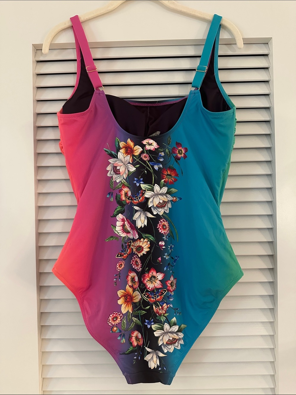 Johnny Was California XL Floral Butterfly Colorblock One Piece Swimsuit - Picture 5 of 13